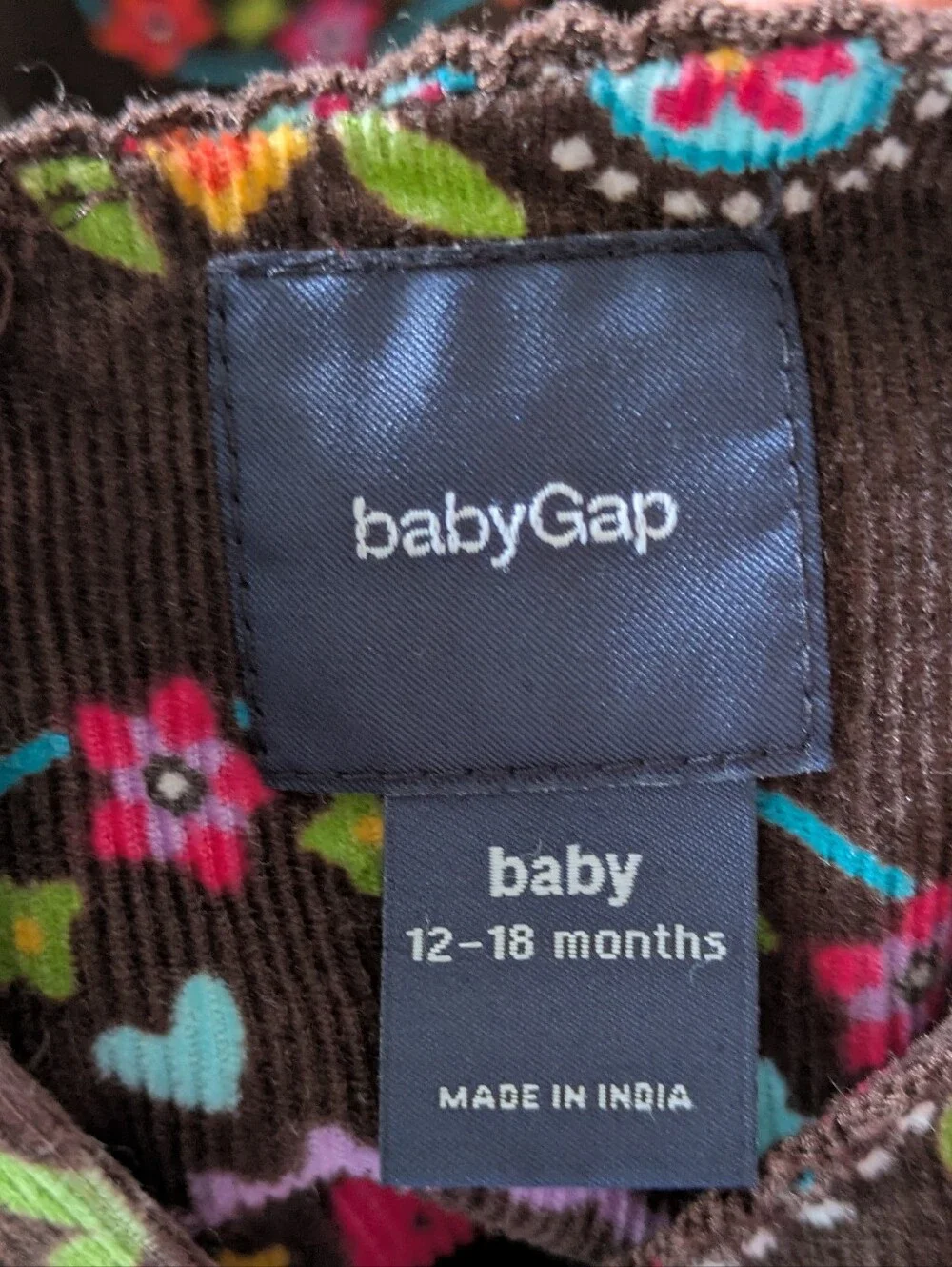 Vintage BABY GAP  Floral/ Elephant Medallions Brown Corduroy Dress 12-18 Months